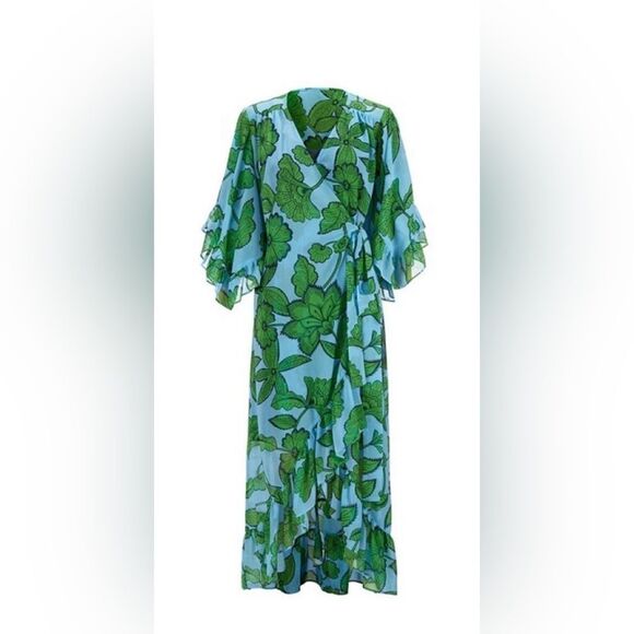CAbi 5815 Derby High Low Dress in Green and Blue Floral - Picture 12 of 16